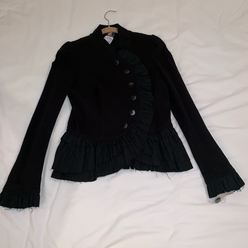 New Free People black ruffle blazer